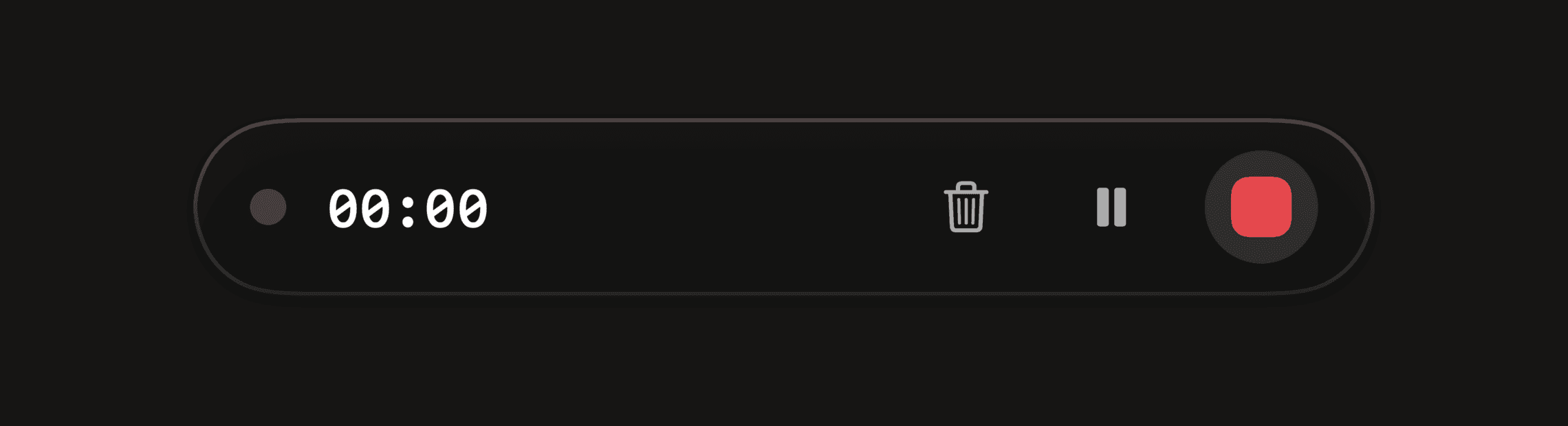 The SlateCut recording HUD: an elapsed-time counter, discard and pause controls, and the stop button